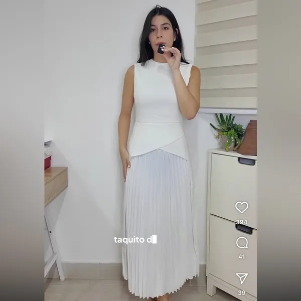 Commense White Dress with Pleated Front - Image 4