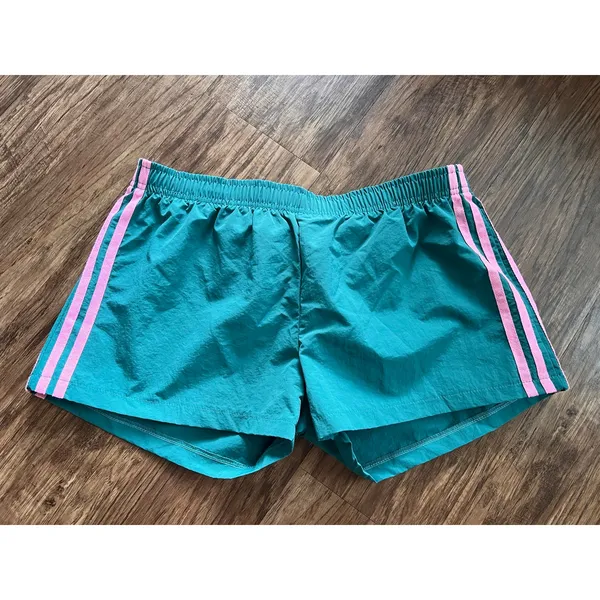 Unbranded Green Athletic Shorts Pink Side Stripes - Image 2