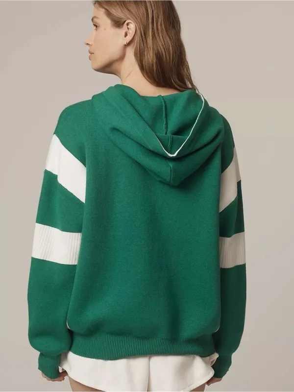 Anthropologie Daily Practice Nantucket Knit Hooded Sweatshirt XS Green Coastal - Image 2