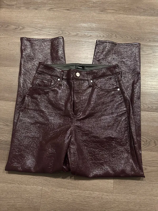 Express deep burgundy/plum faux leather straight leg pants - Image 2