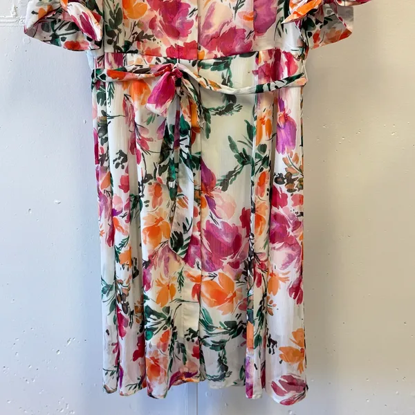 Calvin Klein Floral Midi Shirtdress Pink‎ Orange Watercolor Button Front Size 16 - Image 4