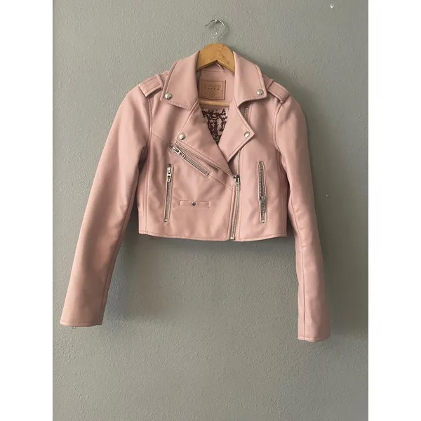Blank NYC Pink Faux Leather Cropped Moto Jacket Blush XS - Image 4