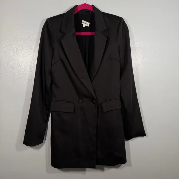 Superdown Revolve Miley Black Oversized Satin Blazer Mini Dress Small - Image 2