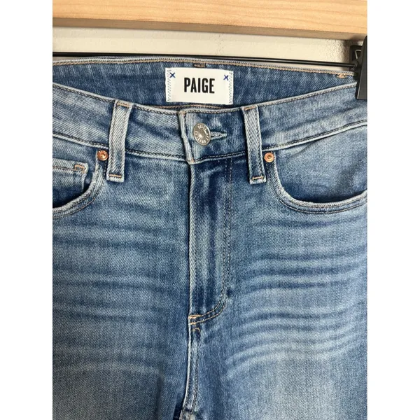 Paige Cindy High‎ Rise Straight Leg Jeans Mel Destroyed Raw Hem 24 - Image 5