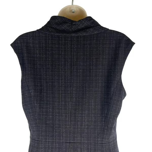 Classiques Entier Check Sheath Dress Bow Neck Gray Brown Size 6 - Image 7