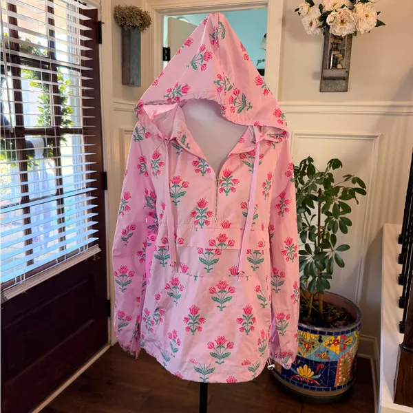 Main Strip NWT Pink Floral Half Zip Windbreaker Hoodie Pullover - Image 3