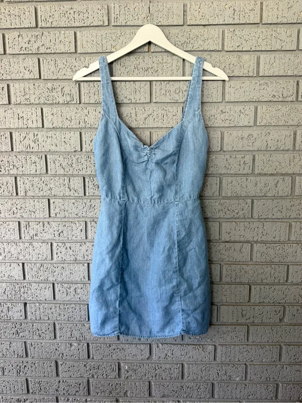 Reformation Macy Sweetheart Denim Mini Dress Size 4 Linen Blend - Image 2