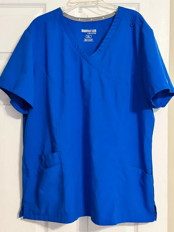 Women’s Momentum by Maevn Royal Blue Mock Wrap Stretch Scrub Top 5002 Size XL - Image 2