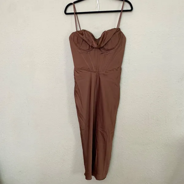 HOUSE OF CB S D-DD 'Myrna' Chocolate Satin‎ Corset Slip Dress NWOT - Image 5