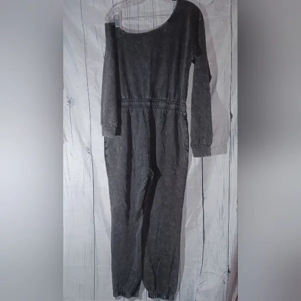 Lane 201 Faded Black Off The Shoulder comfy casual Jumpsuit with Drawstring - Image 3