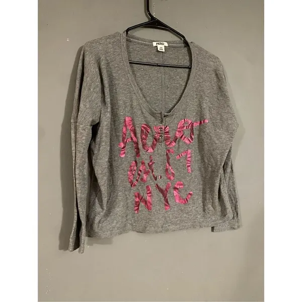 Aeropostale EST 87 NY Gray Thermal Long Sleeve Top Sweater Size Medium - Image 2