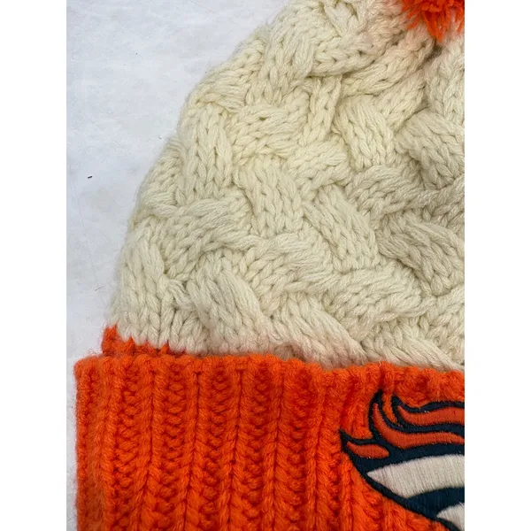 47 Brand Denver Broncos Women's Cable Knit Pom Beanie Hat Cream Orange NFL - Image 3