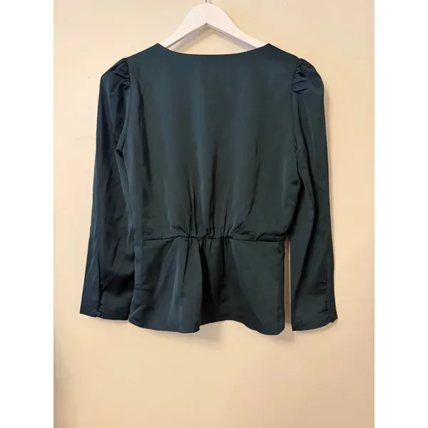 J.Crew Womens Long Sleeve V-Neck Button-Up Peplum Blouse Size 2 Deep Green - Image 9