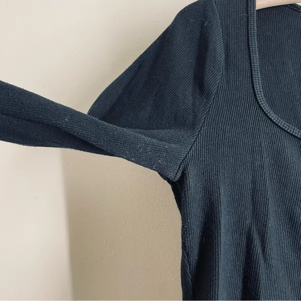 Abercrombie & Fitch Rib Hook Front Bodysuit Black Long Sleeve S Square Neck - Image 7