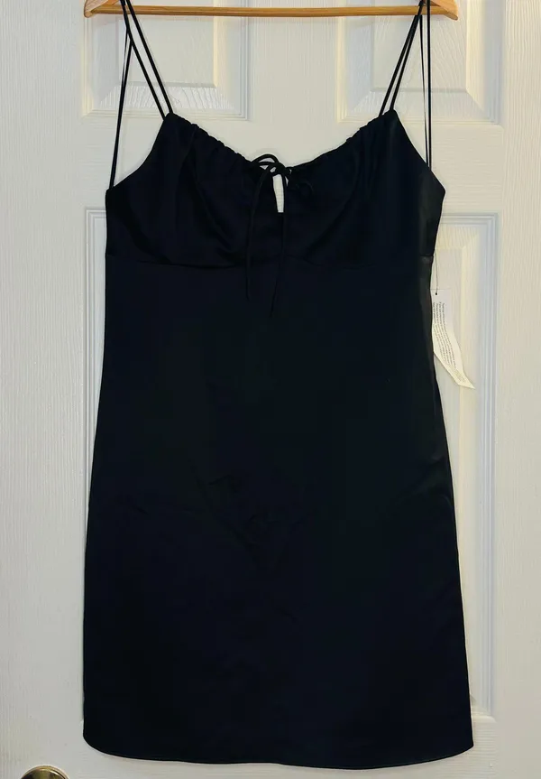 Topshop NWT Gathered Bust Mini Slip Dress In Black - 10 - Image 4