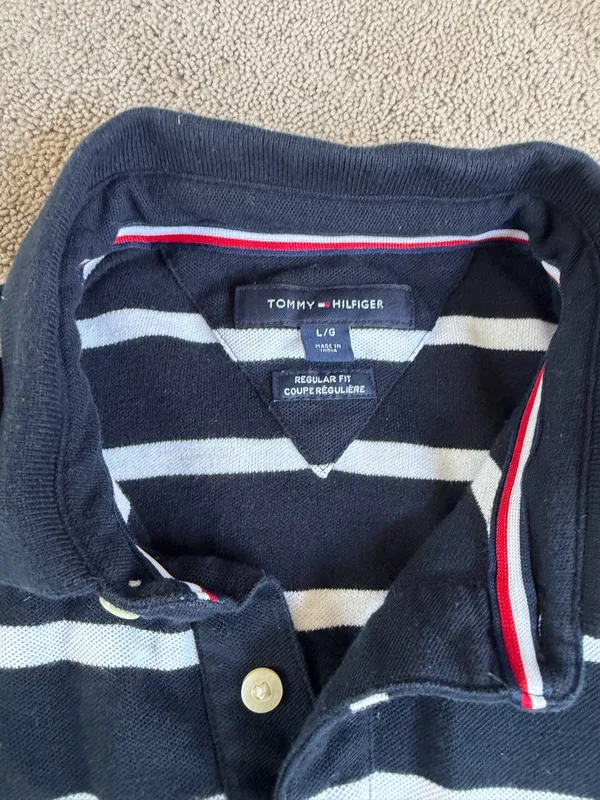 Tommy Hilfiger Navy Striped Polo Shirt Size Large - Image 3
