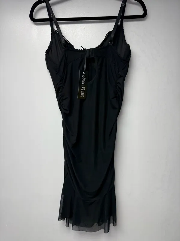 Current Mood Black Draped Slip Dress with Lace Trim - Image 2