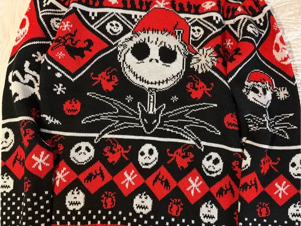 Women’s Red, Black & White Jack Skellington Crewneck Sweater - Image 3
