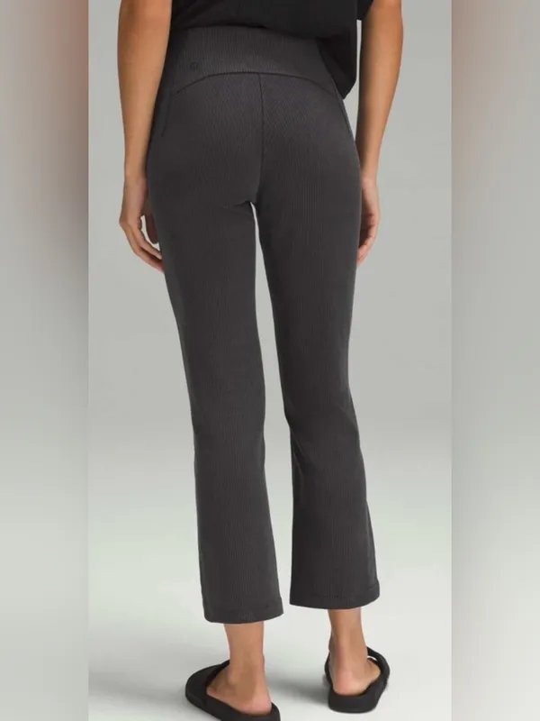 lululemon Ribbed Softstreme Zip leg High Rise Cropped 25” Pants Black Size 12 - Image 2