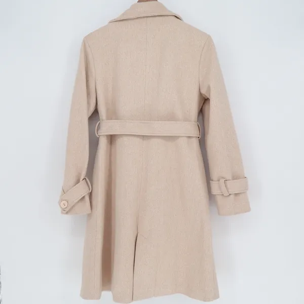 Beige Double Breasted Belted Trench Coat M2A141 Large Tan Long Sleeve Jacket - Image 6