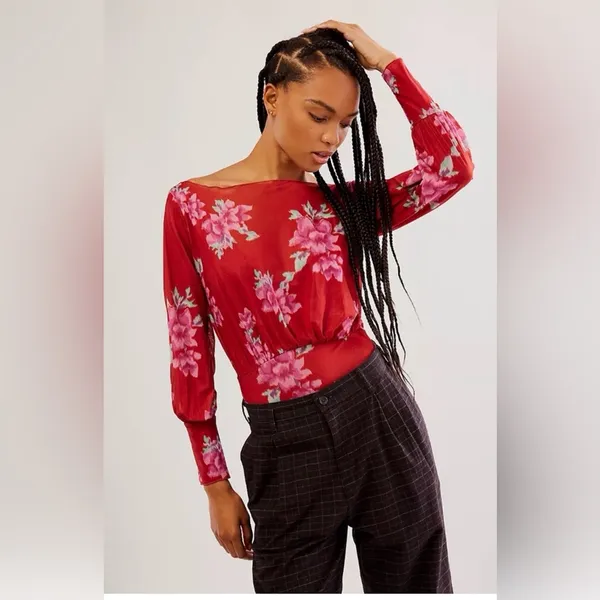 Free People Intimately‎ NWOT Undercover Printed Bodysuit Cherry Combo Top - Image 11