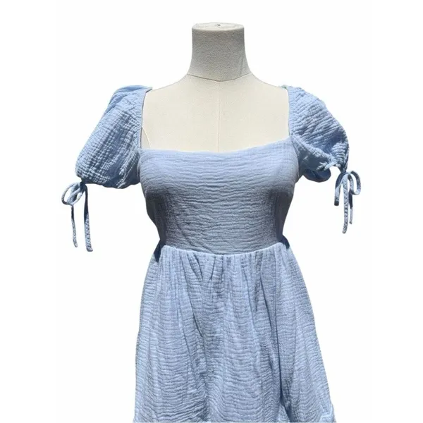 Hello Molly Sky Blue Mini Dress Size 4 Puff Sleeve Open Back Cottagecore - Image 3