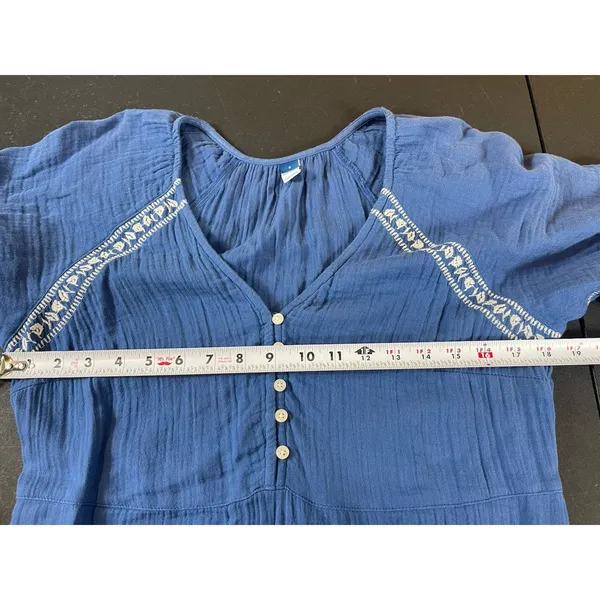 Old Navy Blue Gauze Midi Maxi Dress Boho Peasant Cottagecore Embroidered S - Image 12