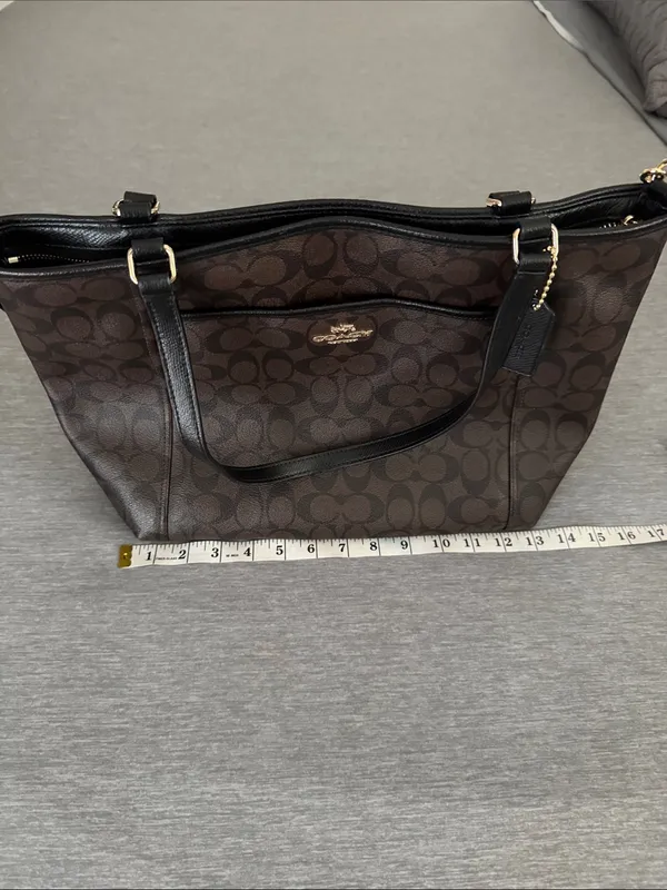 Coach Brown Black Signature Tote Bag with Removable Strap excellent condition - Image 2
