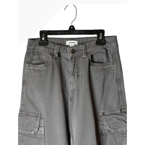 Garage Cargo Pants Women 00 Grey Utility Straight Leg Streetwear Grunge Punk Y2K - Image 4