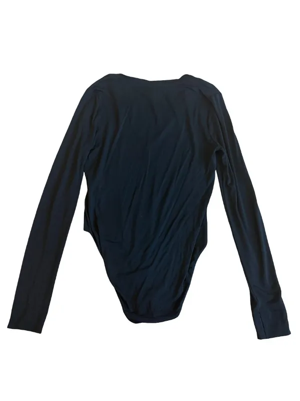 Ganni Software Black Deep V Neck Long Sleeve Fitted Bodysuit Scoop Large Women's - Image 8