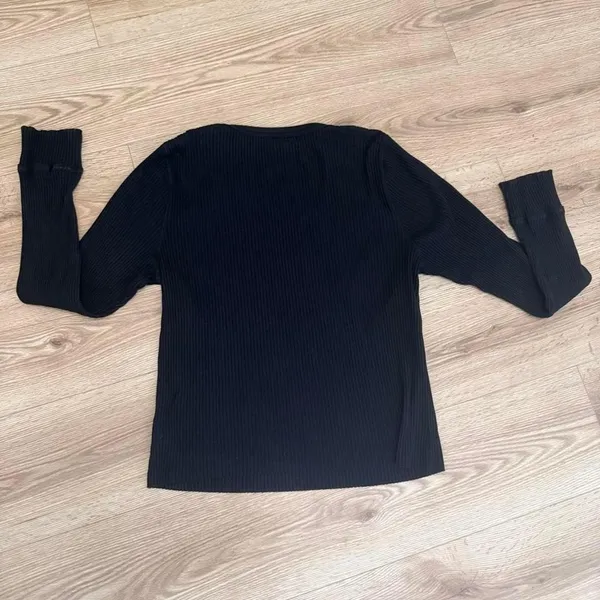 Aerie Ribbed Long Sleeve Top Black Crewneck Slim Fit Shirt‎ XL Womens - Image 2