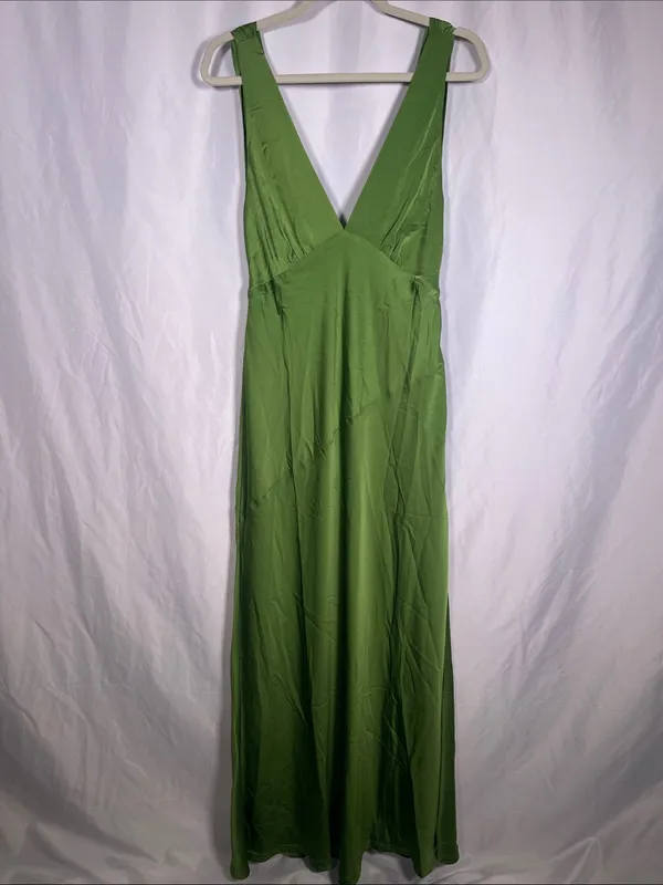 Meshki Womens Green Nadia Satin Dress Large New With Tags Cowl Back - Image 3