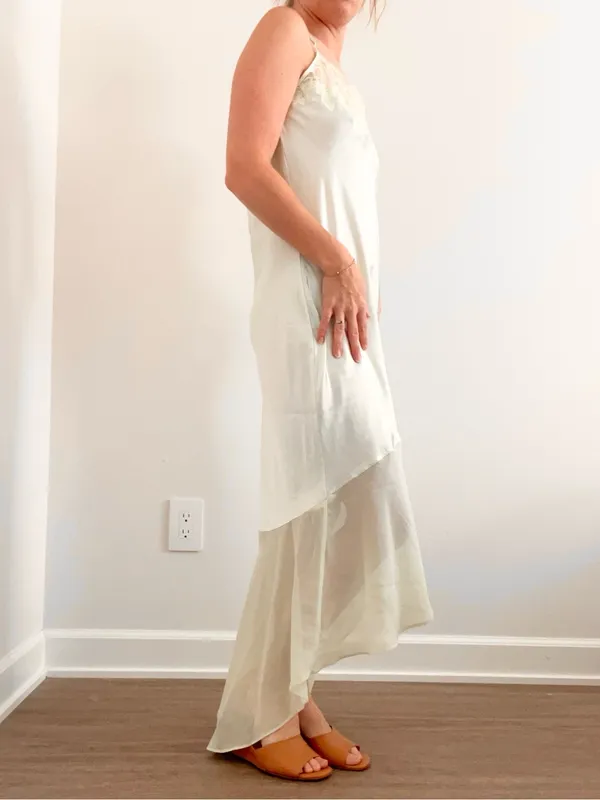 Vintage Silk Lace-Trim Slip Dress in Pale Seafoam Color - Image 2