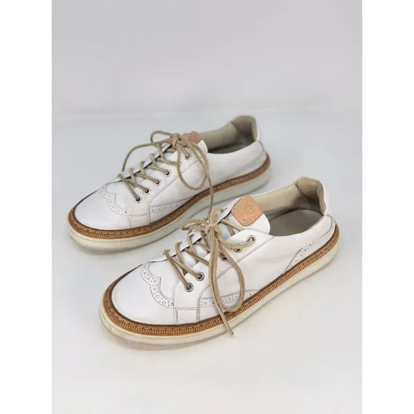 AGL Womens Shoes White Leather Low Top Wingtip Casual Fashion Sneakers 38 US 7.5 - Image 5
