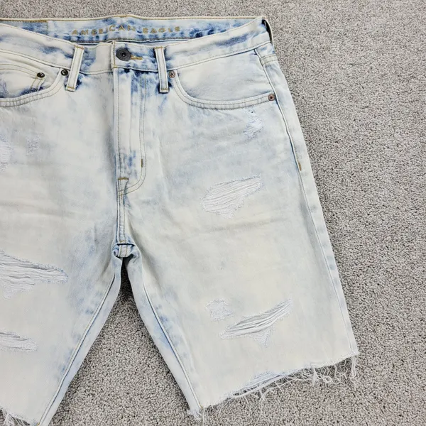 American Eagle Womens Shorts 31" Blue Denim Acid Wash Distressed Cut Off Bermuda - Image 5
