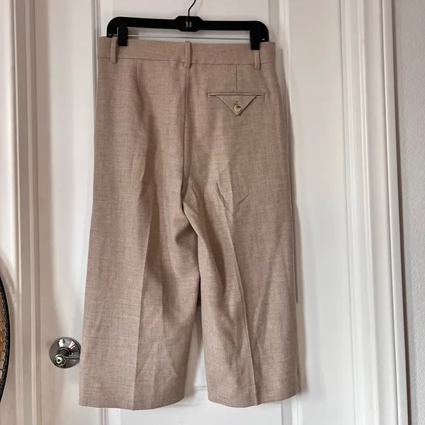 Zara Wool Blend Brown‎ Cropped Pants High Waist Straight Leg Trousers Small - Image 2
