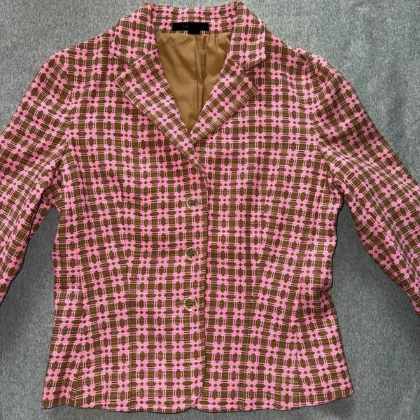 Express Women's‎ 3 Button Pink Brown Tweed Blazer Jacket Size 8 - Image 2