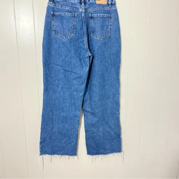 White Fox High Rise Wide Leg Jeans Blue Raw Hem Size M - Image 5