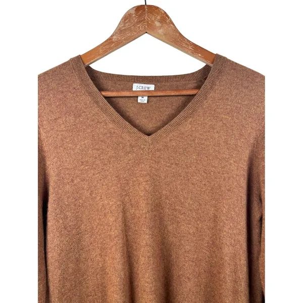 J. Crew Women's M Wool Blend Brown V-Neck Long Sleeve Tunic Sweater Side Slit‎ - Image 3