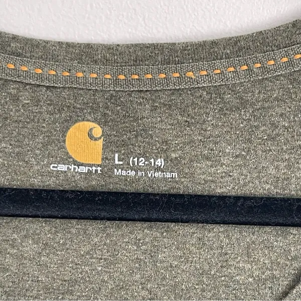 CARHARTT | Green Cotton V-Neck Long Sleeve Tee Sz L - Image 2