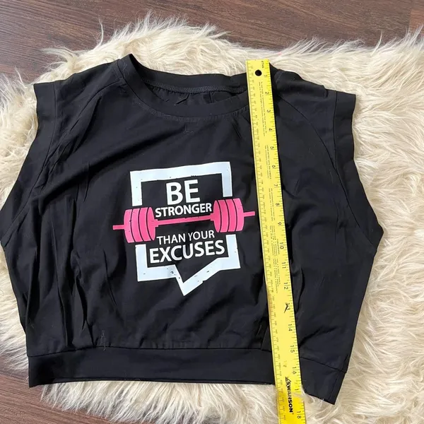 "Be Stronger Than Your Excuses" Graphic Crop Top Cotton L - Image 7