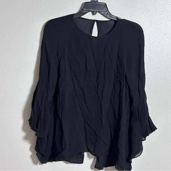 Zara Women‎ Black 3/4 Sleeve Sheer Blouse Top size M. - Image 2