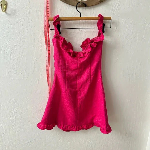 Line & Dot Hot Pink Penelope Mini Dress Ruffle Sleeve Off Shoulder Floral - Image 7