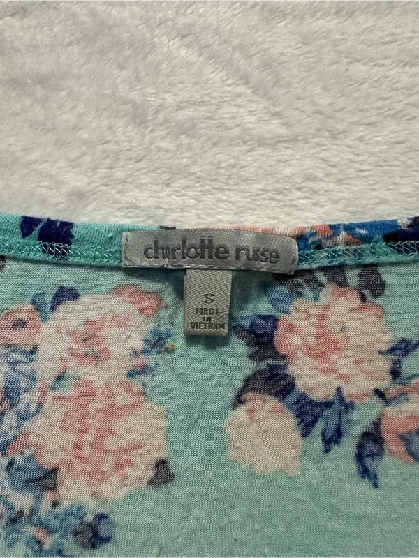 Charlotte Russe Floral Tie Front Crop Top in Blue Size Small Short Sleeve - Image 2