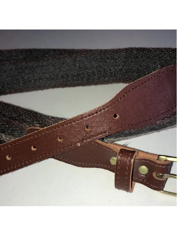 Brown Vintage Leather-Trim Woven Belt - Image 8