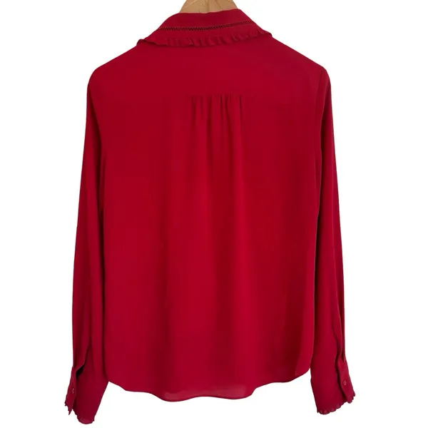 Aritzia Sunday Best‎ Button Down Festive Long Sleeve Shirt Blouse Top M Red - Image 6