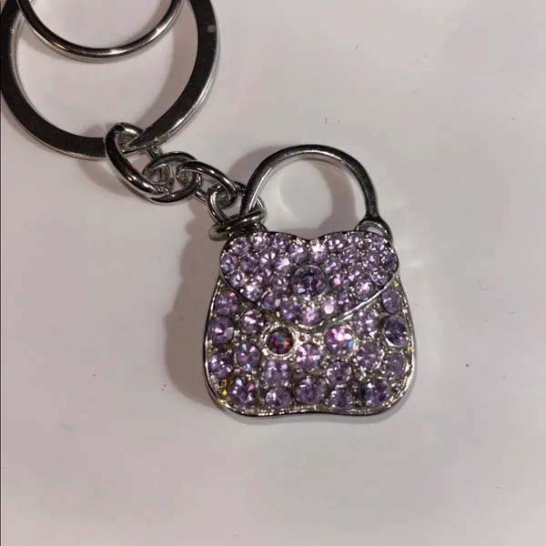 Purple Rhinestone Purse Keychain Shiny and Bright 1-2” in Height - Image 3