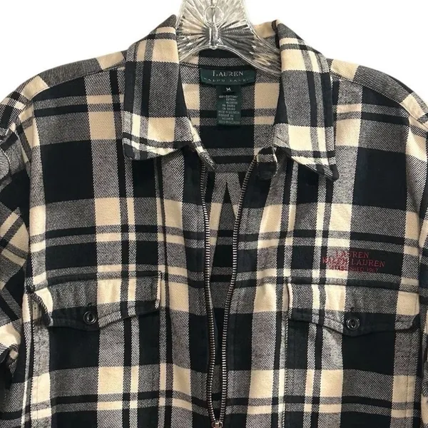 Lauren Ralph Lauren‎ Women’s M Black and White Plaid Flannel Full Zip Jacket - Image 9