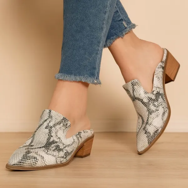 Chinese Laundry Snakeskin Pointed Toe Low Block Heel Mule Slides 7.5 - Image 12