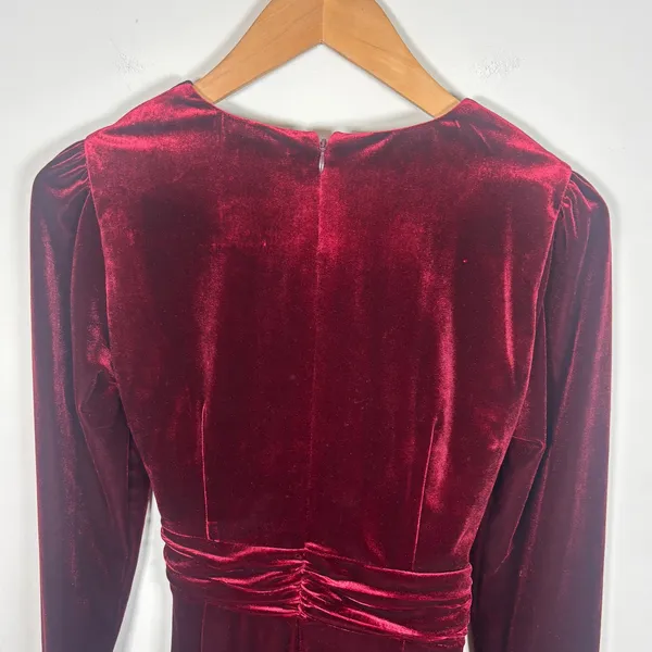 Antonio Melani Burgundy Red Velvet Long‎ Sleeve Wide Leg Jumpsuit Size 2 Holiday - Image 7